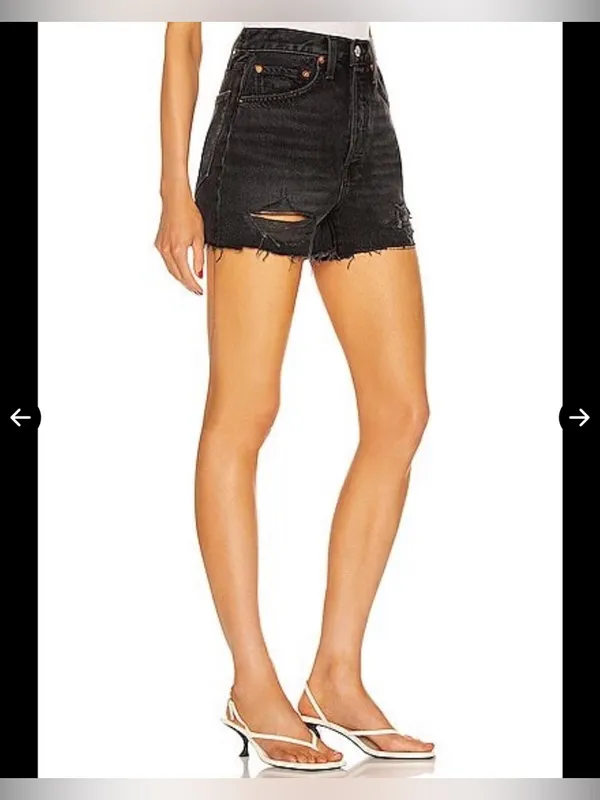 Re/Done Black High-Rise Distressed Denim Cutoff Shorts SZ:25 - Image 2