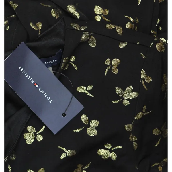 NWT Tommy Hilfiger Womens Printed Ruched-Waist Dress A4IJ114A Black / Gold 2 - Image 7