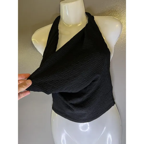 PrettyLittleThing Tank Top Womens 8 Black Textured Halter Cropped Stretch - Image 6