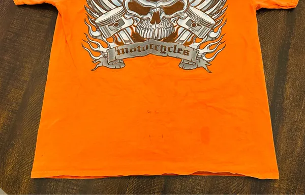 Harley Davidson Shirt Mens Medium Orange Short Sleeve Graphic Tee Biker Skull - Image 3