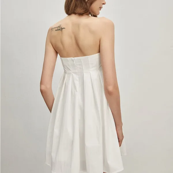 Commense White Strapless Mini Dress Large L Cotton Blend Structured Minimalist - Image 2