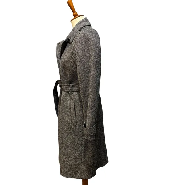 Vintage Y2K Old Navy Gray Herringbone Trench Coat Duster Jacket Medium - Image 2