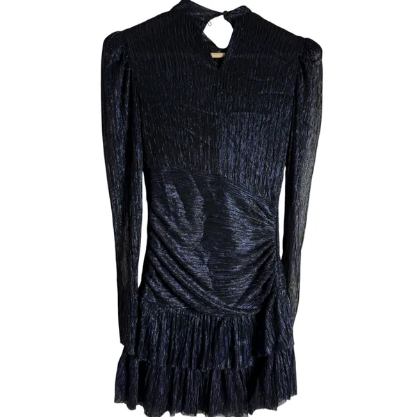 Sabina Musayev Brenda Navy Blue Metallic Long Sleeve Mock Neck Mini Dress Small - Image 11
