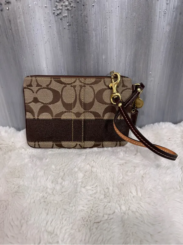 Coach Signature Canvas Wristlet in Khaki and Brown with Leather Strap - Image 3