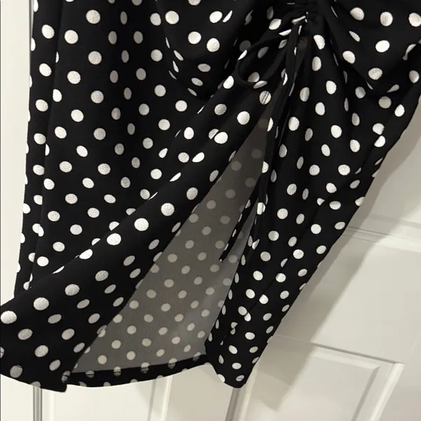 SHEIN Black and White Polka Dot Midi Dress Drawstring Split Thigh Size XL - Image 4