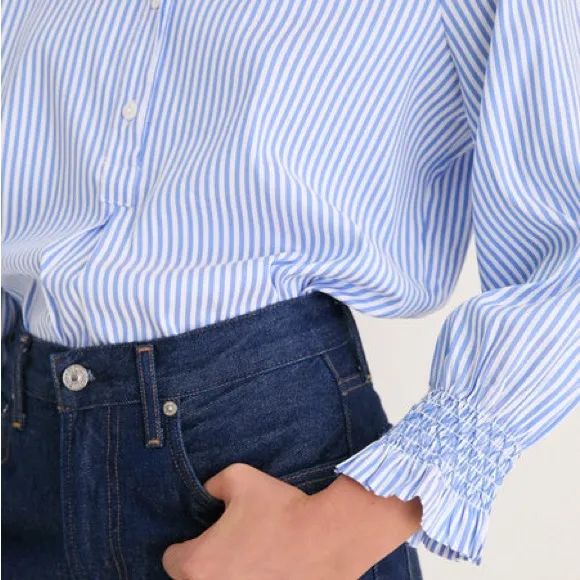 Tuckernuck Blue and White Stripe Teagan Popover Ruffle Top New Size Small - Image 5