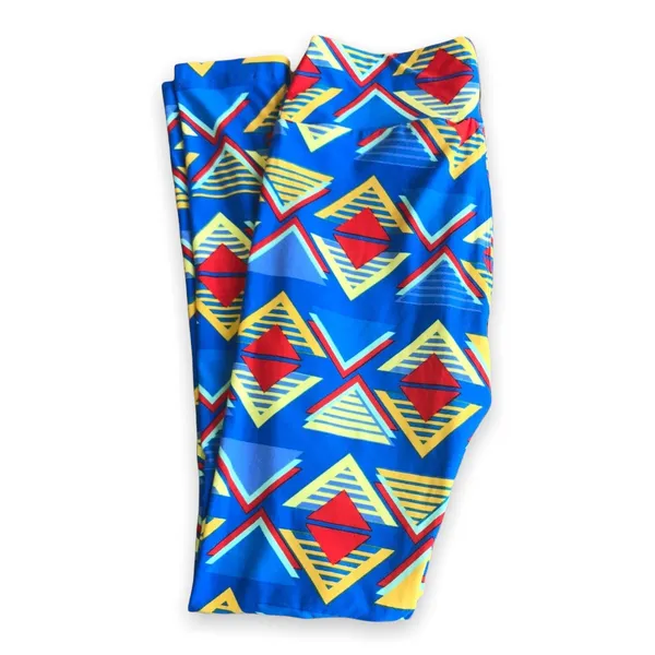 LuLaRoe‎ Womens Leggings One Size Blue Red Yellow Triangles Geometric Soft OS - Image 3