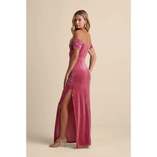 NWT Lulus Glorious Celebration Pink Velvet Off-the-Shoulder Maxi Dress Gala Sz L - Image 3