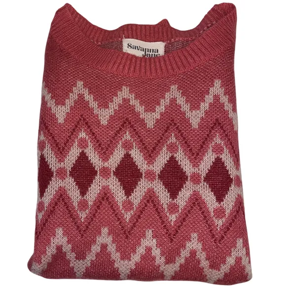 Isle Geometric Sweater Pink Cozy Knit Cottagecore Academia Pullover - Image 5