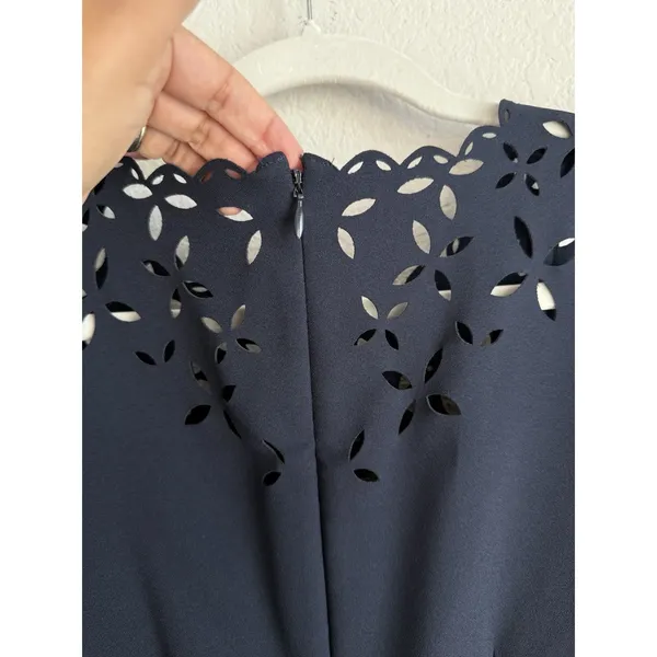 J.Crew Navy Blue‎ Laser Cut Shift Eyelet Dress Lined Sleeveless Womens Size 2 - Image 7