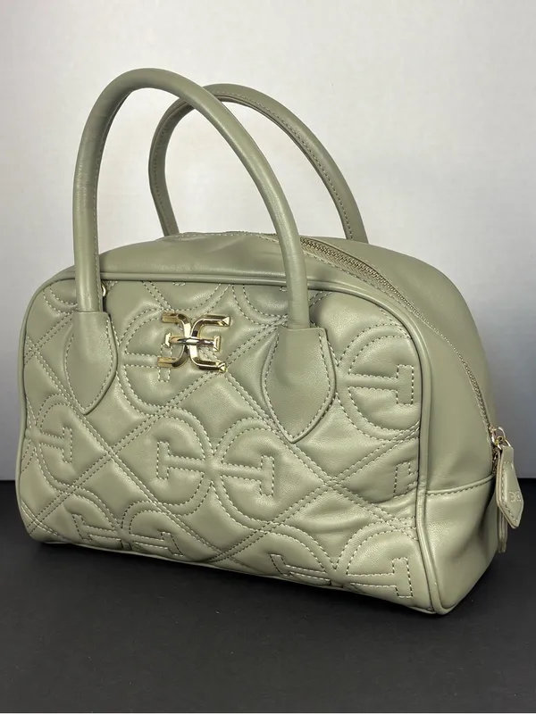 Sam Edelman Purse Bag Sage Green Quilted Faux Leather Satchel - Image 2