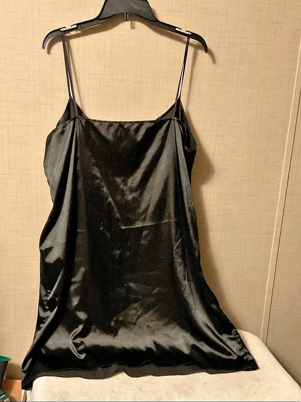 Black Satin Slip Mini Dress Like New - Image 2