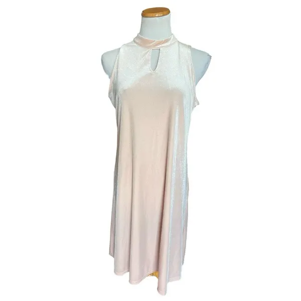 Womens Worthington Dress Champagne Velvet Sleeveless Halter Neck Shift Dress - M - Image 2