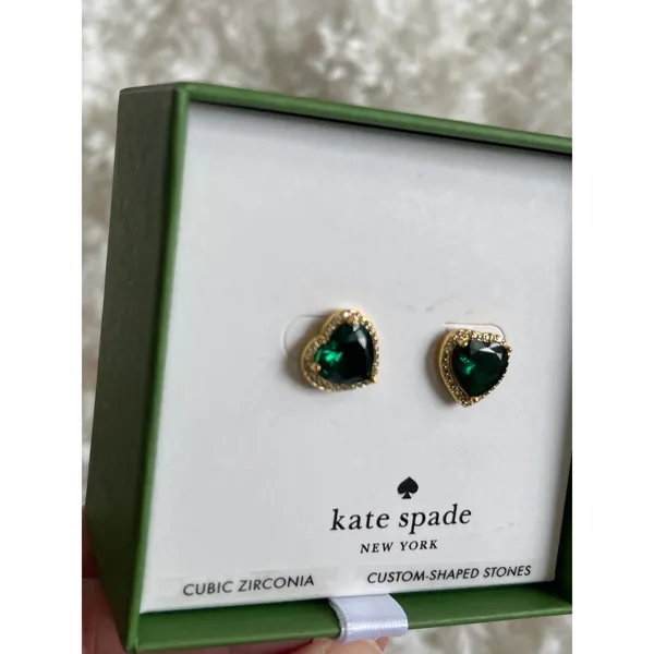 Kate Spade New York Green Heart Stud Earrings Gold Tone Cubic Zirconia NEW - Image 7
