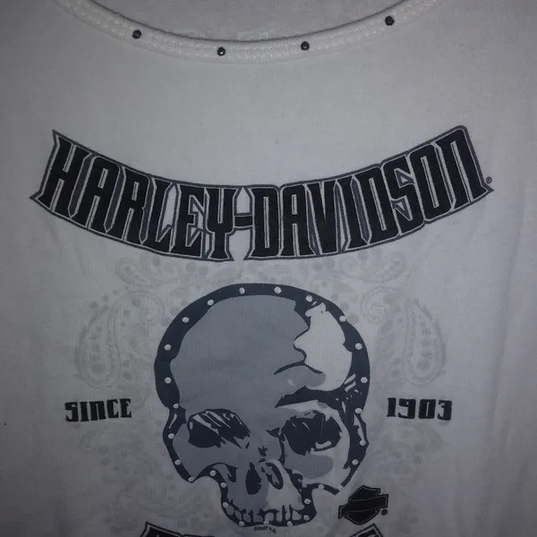 HARLEY DAVIDSON L White Black Jeweled Top - Image 4
