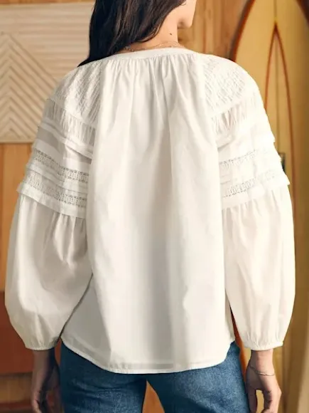 Faherty Enna White Cotton Lave Pintuck Top XS Cottagecore Prairie Peasant Blouse - Image 2
