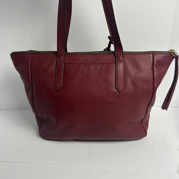 Fossil Rachel Tote Bag Burgundy Pebbled Leather Zip Top Shoulder Bag Gold Key - Image 2