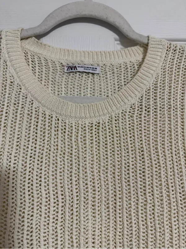 Zara cream open knit crochet vest women’s size XL boho fall cottagecore - Image 5