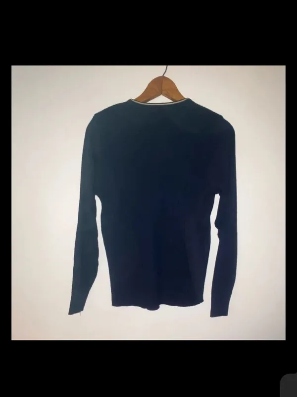 Navy Crew Neck Sweater with White Bird Motif Embroidered Vintage Coastal - Image 10