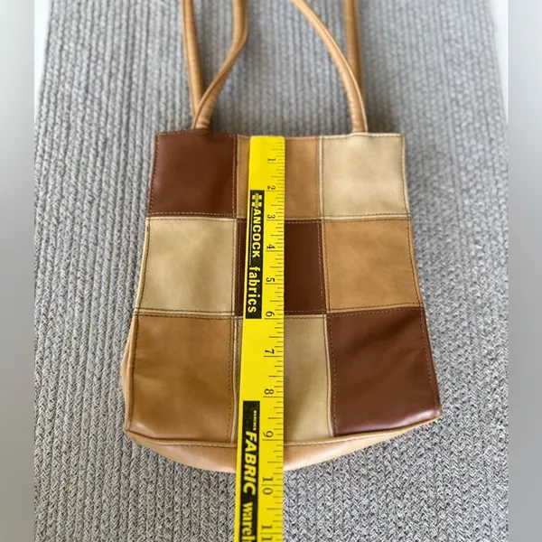 Vintage 90’s Y2K Tan Brown Patchwork Rectangular Shoulder Bag - Image 9