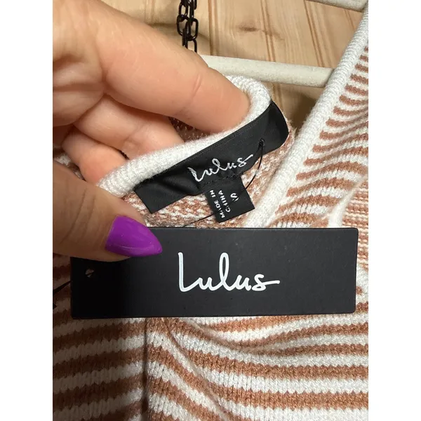 NWT Lulus Easily Gorgeous Ivory and Brown Striped Midi Sweater Dress Casual Sz S - Image 7