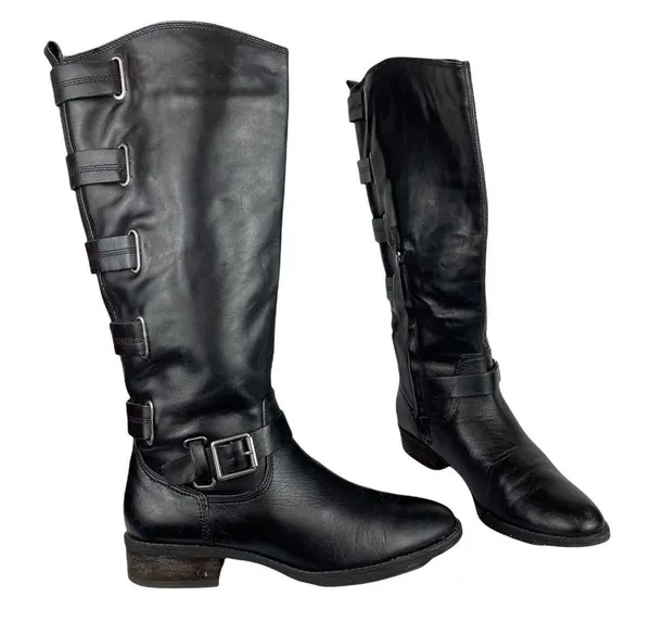 Arturo Chiang Women's Sz 8 Elsie Black Leather Riding Boots Moto Boho Tall - Image 3