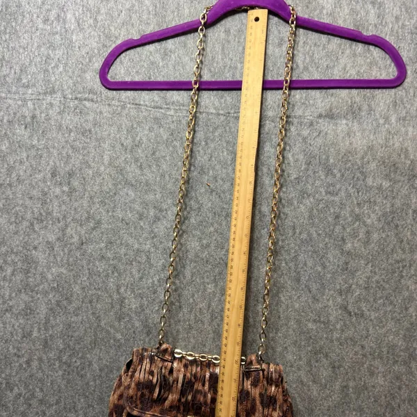 Chico's Animal Print Crossbody Bag Chain Strap Purse Faux Leather Fringe‎ - Image 7