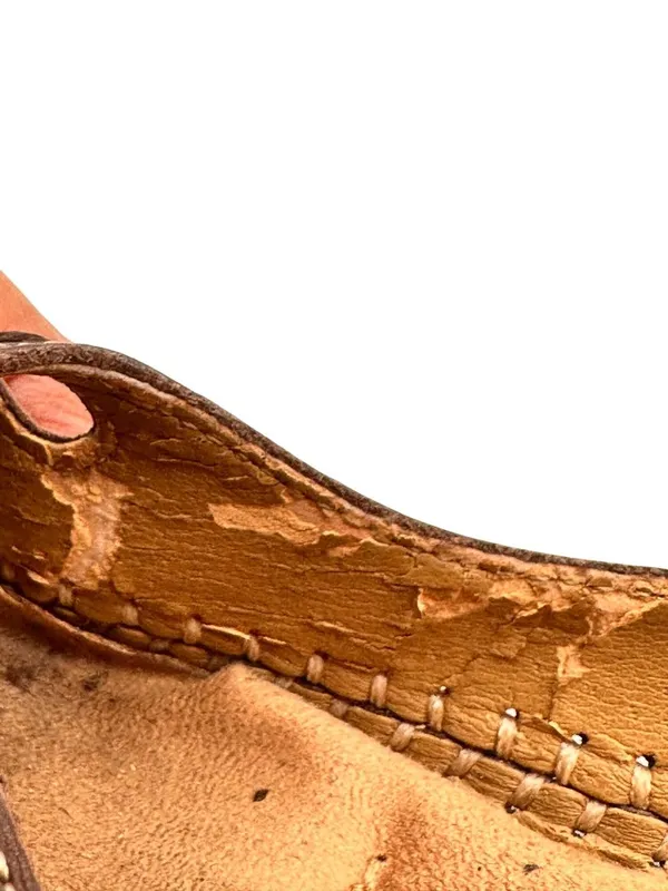 Bass Size 8m Brown Leather Slip-On Loafers Cutout Design Low Heel - Image 10