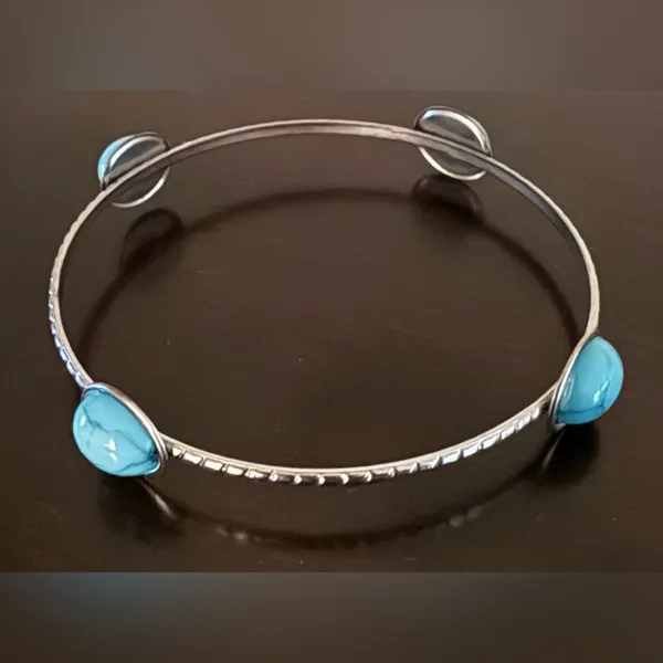 Silver Turquoise Cuff Bracelet Set | Southwestern Boho Stackable Bangles Blue - Image 7