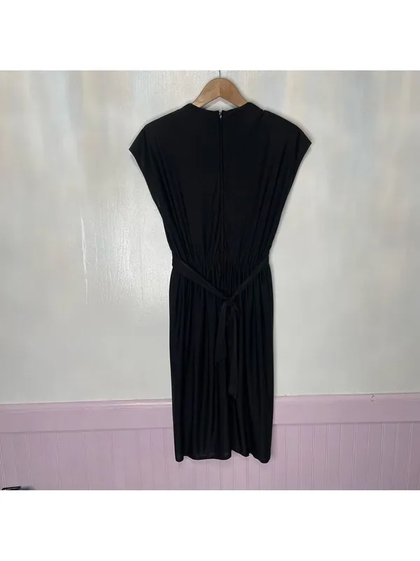Vintage 70s Midi Dress Ruched Bodice Black Womens M - Image 10