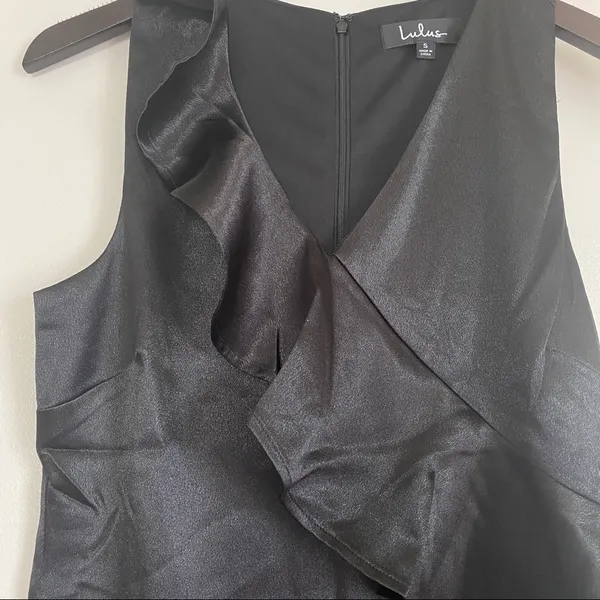 𝅺NWT LULUS Aubrianna Black Satin Ruffled Mini Dress - Image 7