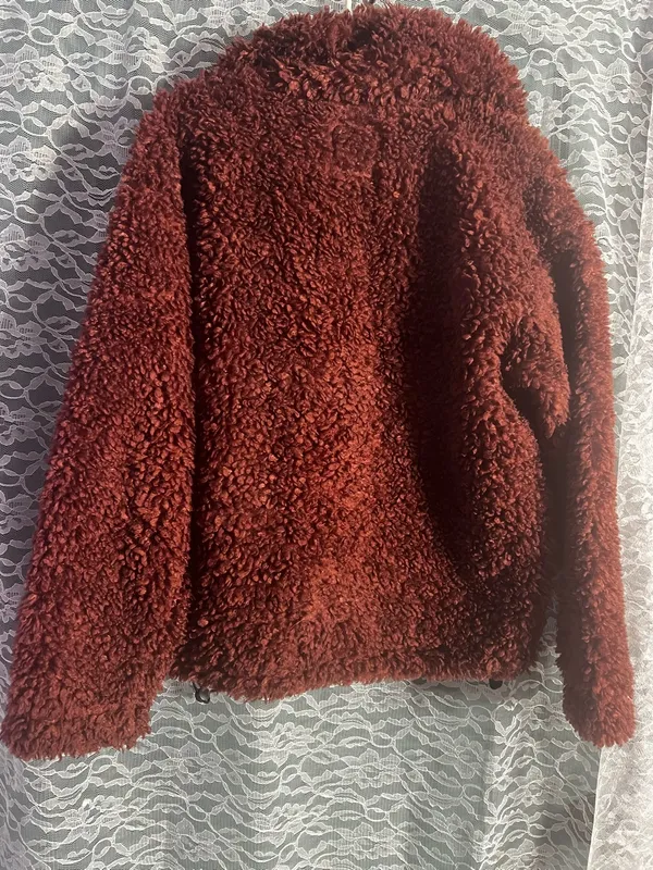 Abercrombie and Fitch Fleece Teddy Jacket Rust Womens Size Small - Image 2