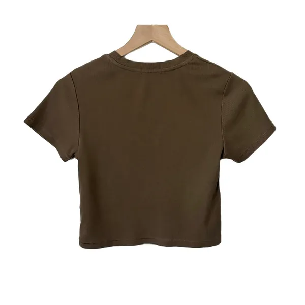 Nuuds Brown Ribbed Short Sleeve Baby Tee Crew Neck Cotton Blend Size Large - Image 3