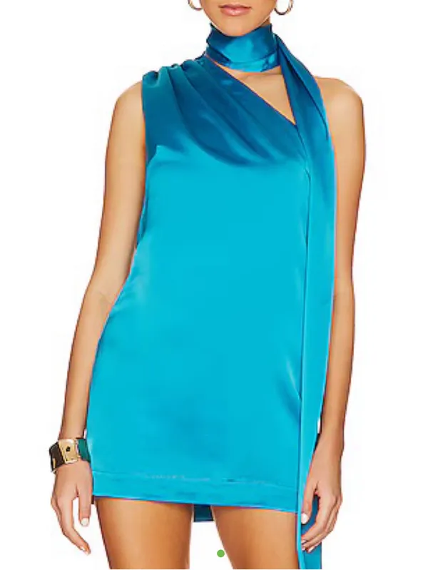 Revolve L’académie Wrap Satin Blue Dress - Image 2