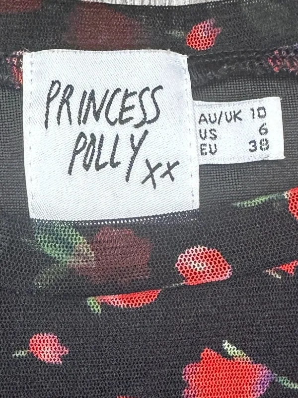 NWOT Princess Polly Black Dione Red Floral Mesh A-line Mini Slip Dress Size 6 - Image 4