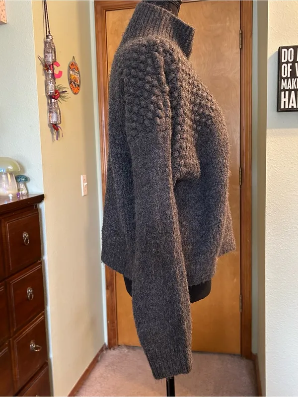 Free People Bradley pullover turtleneck sweater charcoal gray popcorn knit L - Image 2