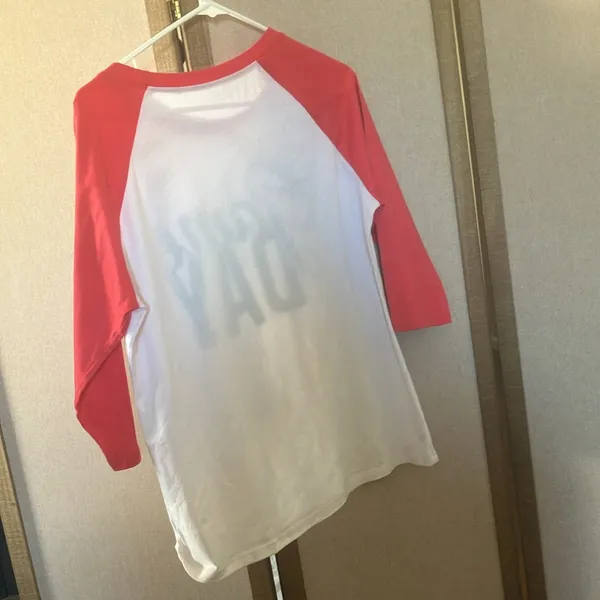 FINAL MARKDOWN Red and White Game Day Raglan Shirt medium - Image 3