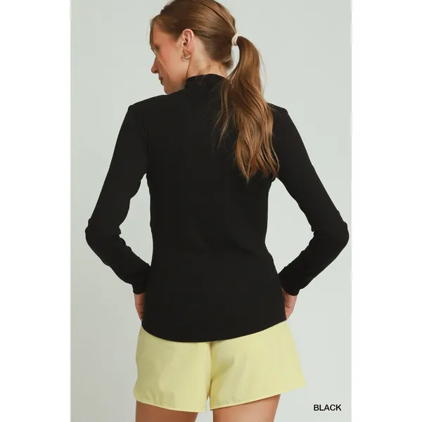 Umgee Long Sleeve Mock Neck Top - Black - Large - Image 2