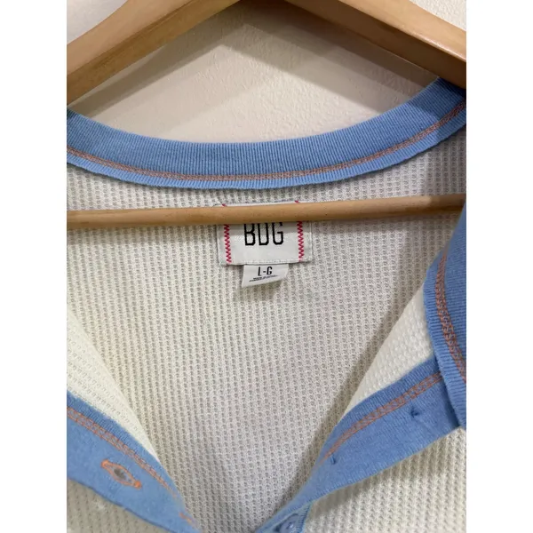 BDG Urban Outfitters Waffle Knit Henley Top Cream Blue Orange L Large - Image 5