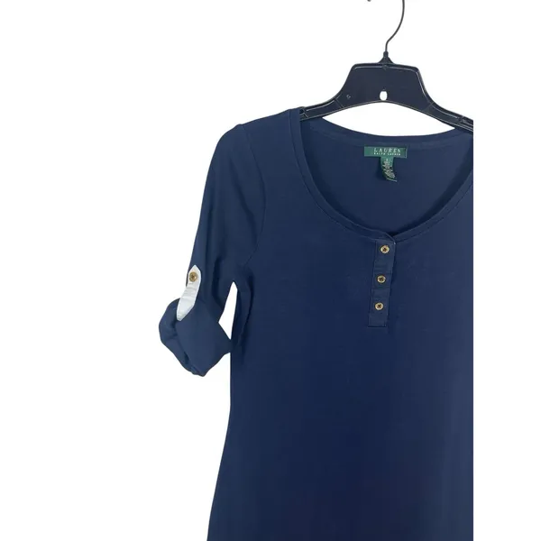 Ralph Lauren Navy Blue 100% Cotton Henley Shirt Dress Roll Tab Sleeve S - Image 5