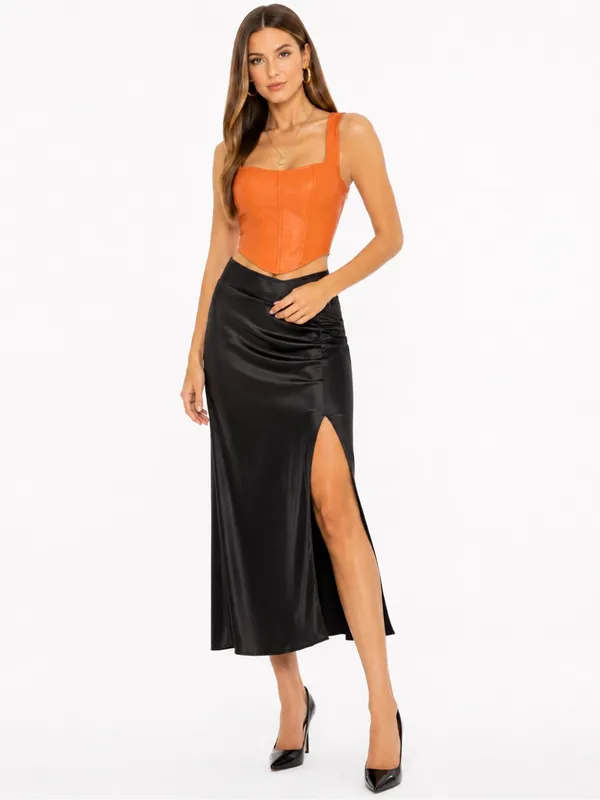 NEW Sincerely Jules Orange Faux Leather Corset Bustier Crop Top Fall Halloween - Image 2