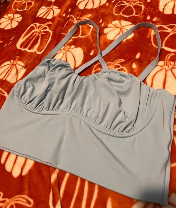 Aerie offline ruched corset sports bra top in powder blue - Image 2