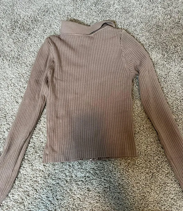 ASOS Brown Ribbed Sweater Zip Up - Image 2