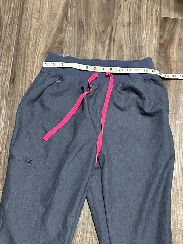 Figs Blue Jogger Scrub Pants with Pink Drawstring - Image 5