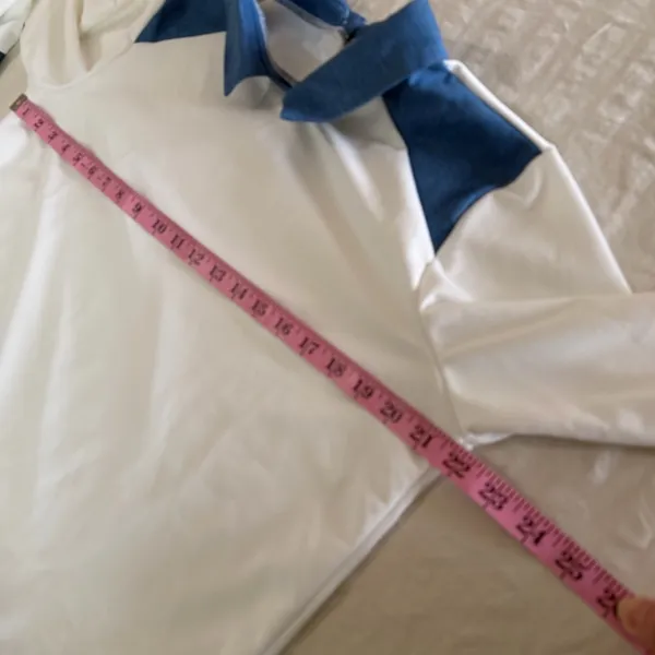 NEW Women's White with Blue Denim Style Trim Peter Pan Collar Size L #260464 - Image 4