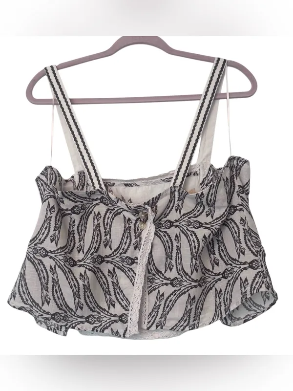 Anthropologie Oversized Cotton Boho Crop Top Botanical Floral Lace Trim Large - Image 6