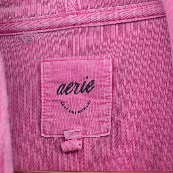 Aerie Hoodie Womens XS Henley Ribbed Corded Pink Long Sleeve Pullover‎ EUC - Image 2