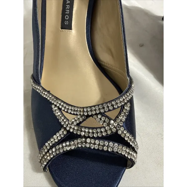 Caparros Blue Satin Shoes Women 5.5B Rhinestones Hells Formal Fashion - Image 12
