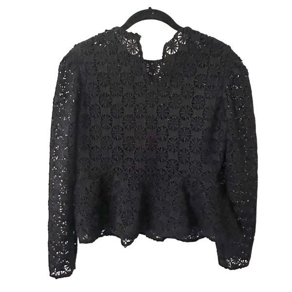 SANDRO Lace Peplum Blouse‎ Black Sz 2 (US M) - Image 3