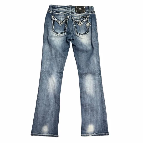Miss Me REWORKED/ALTERED Y2K Bootcut Jeans Fits Size 27 McBling Grunge - Image 7